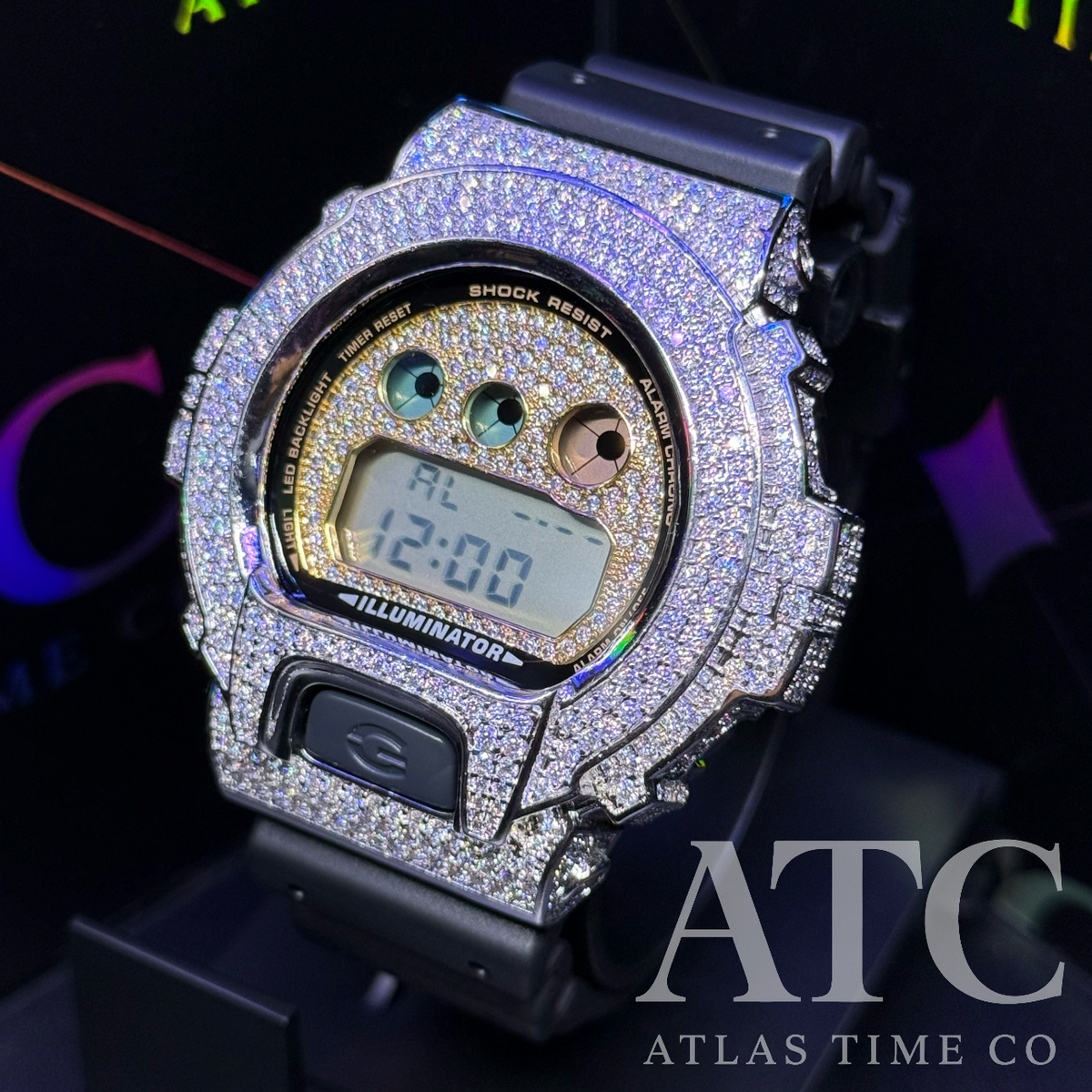 VVS1 Moissanite G-Shock DW6900-1V Watch - GRA CERTIFIED