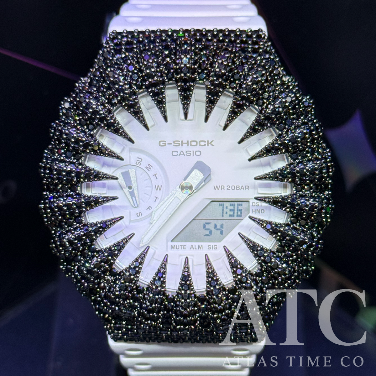 CZ Simulated Black Diamonds G-Shock GA-2100-7A7CR Watch - 5A Grade Cubic Zirconia