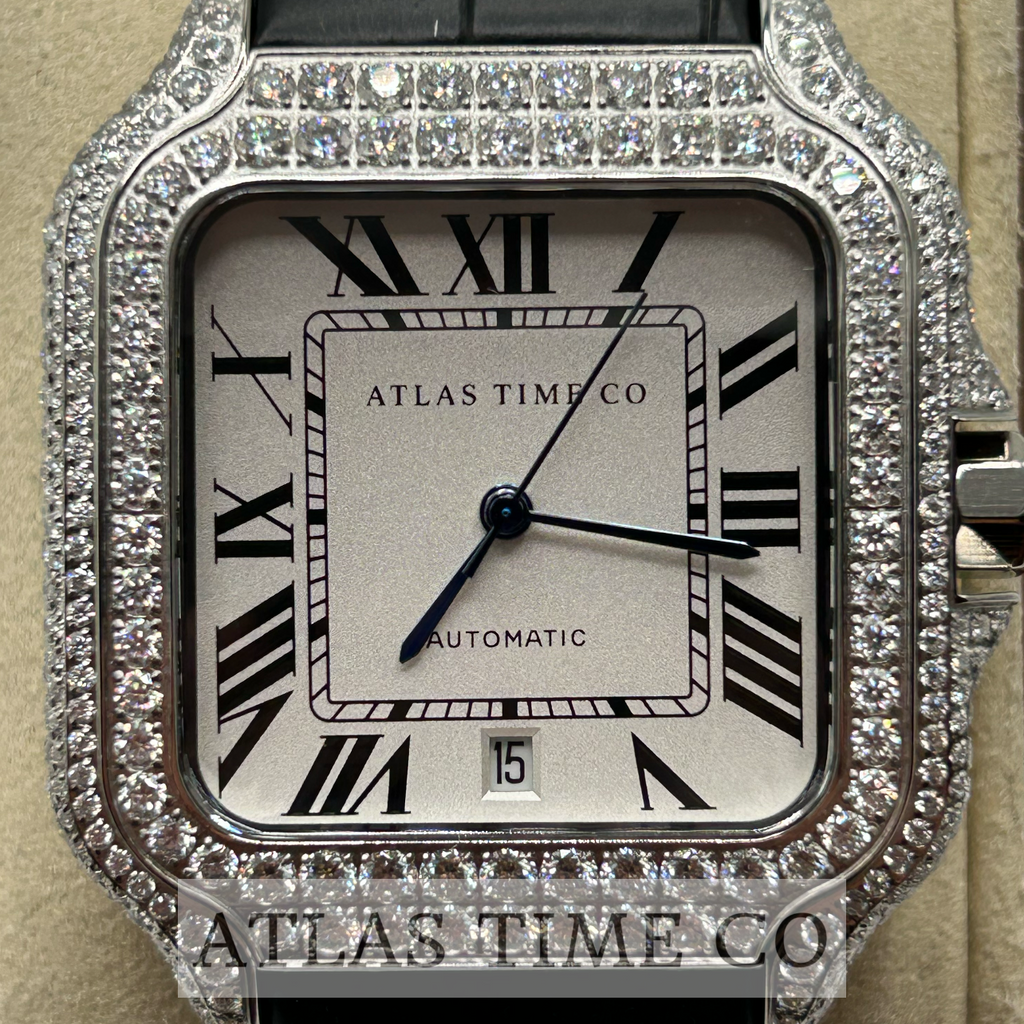 VVS1 Moissanite Atlas Time Co Imperium Stainless Steel Mechanical Watch - GRA CERTIFIED (Silver/Black)