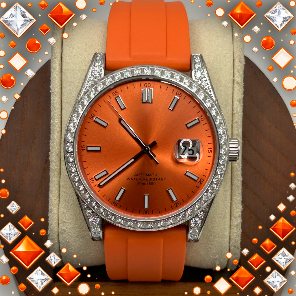 VVS1 Moissanite Ghost Series Stainless Steel Mechanical Watch - GRA CERTIFIED (Silver/Orange)
