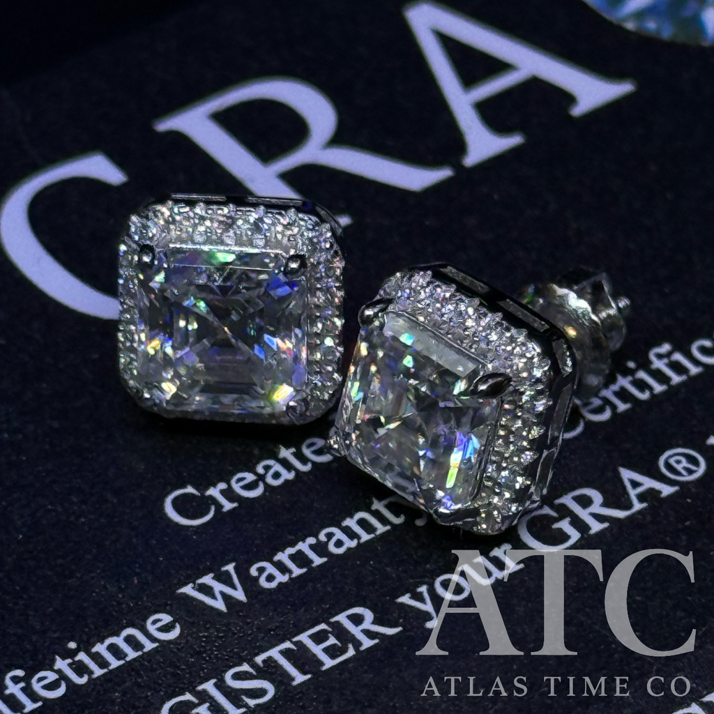 Asscher Cut VVS1 9.5mm Moissanite Earrings GRA CERTIFIED - 925 Sterling Silver