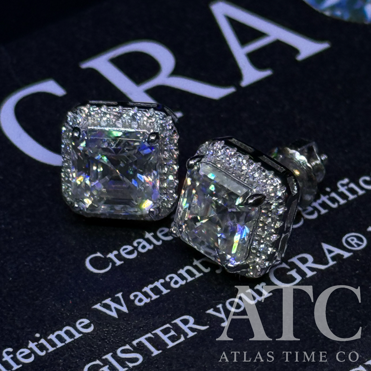 Asscher Cut VVS1 9.5mm Moissanite Earrings GRA CERTIFIED - 925 Sterling Silver