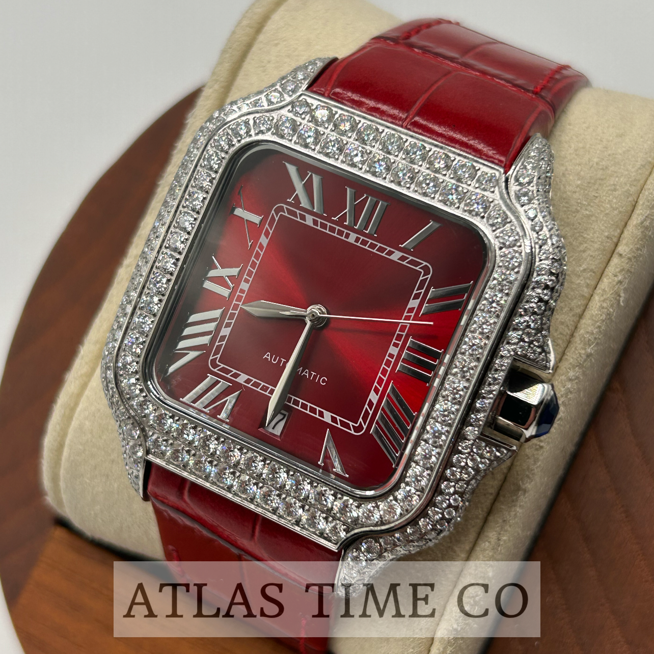 VVS1 Moissanite Ghost Series Stainless Steel Mechanical Watch - GRA CERTIFIED (Silver/Red)