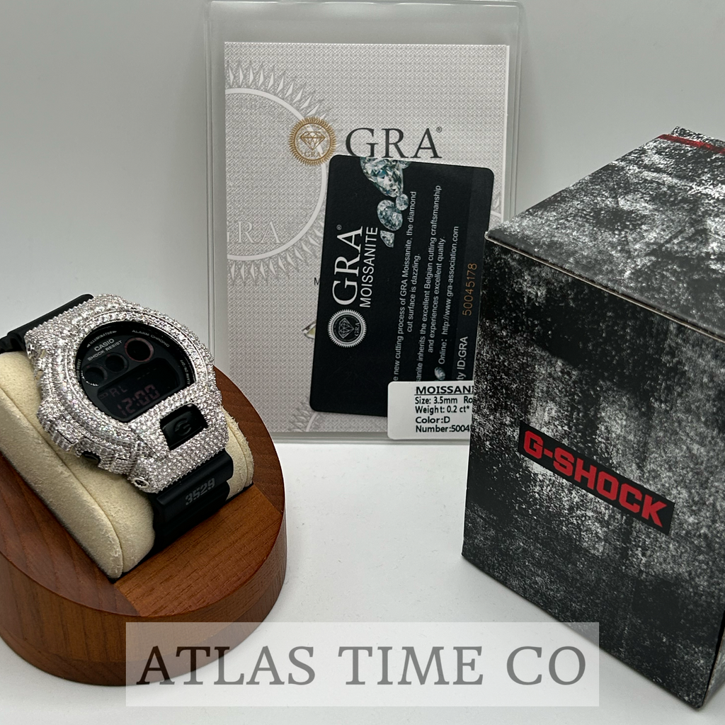 VVS1 Moissanite G-Shock DW6900MS-1 Watch - GRA CERTIFIED