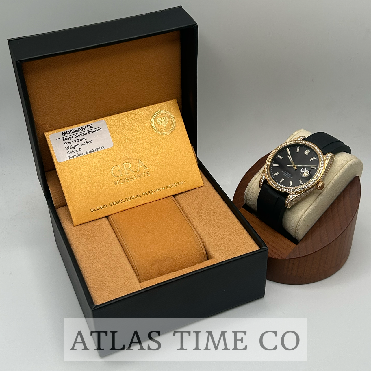 VVS1 Moissanite Ghost Series Stainless Steel Mechanical Watch - GRA CERTIFIED (Gold/Black)