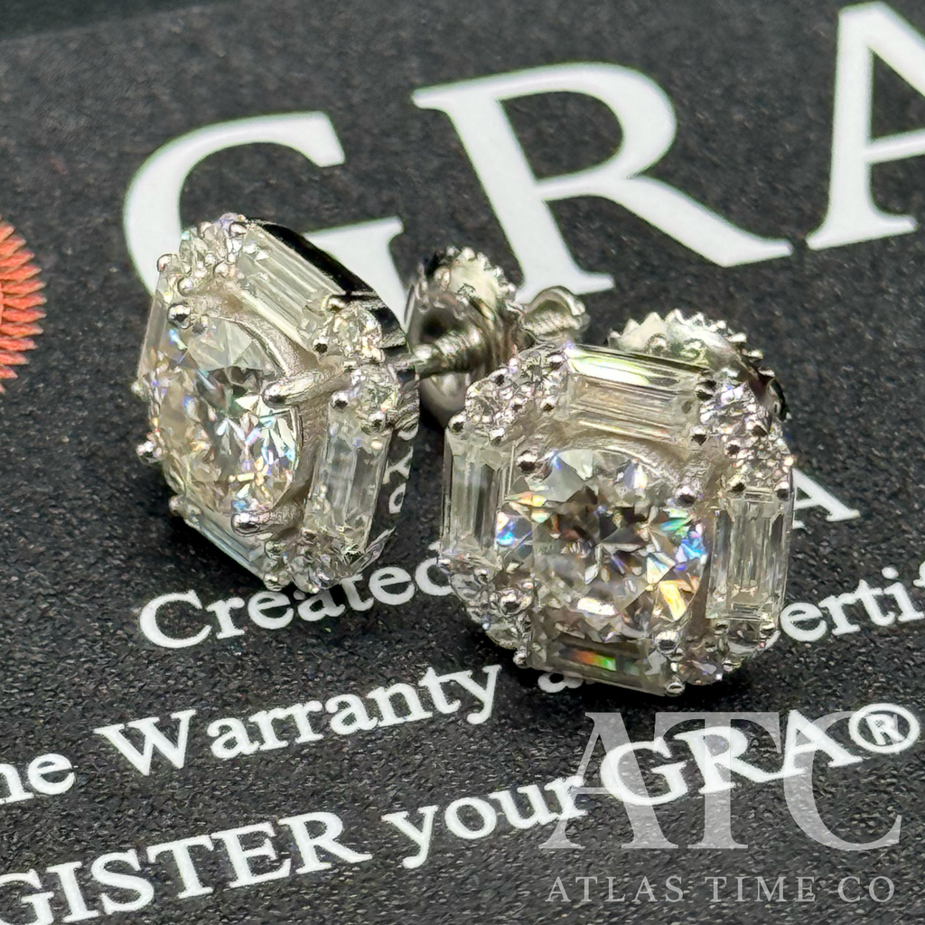 Square VVS1 10mm Moissanite Earrings GRA CERTIFIED - 925 Sterling Silver