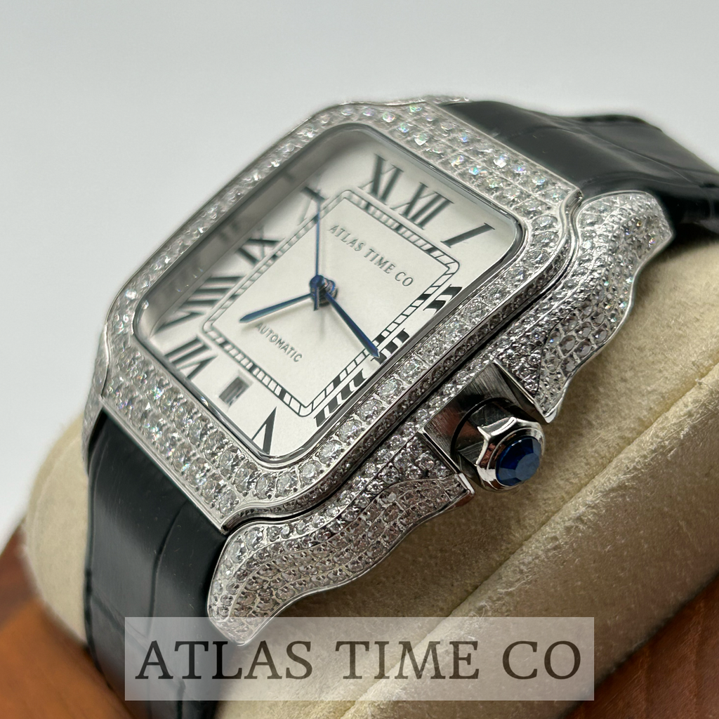 VVS1 Moissanite Atlas Time Co Imperium Stainless Steel Mechanical Watch - GRA CERTIFIED (Silver/Black)