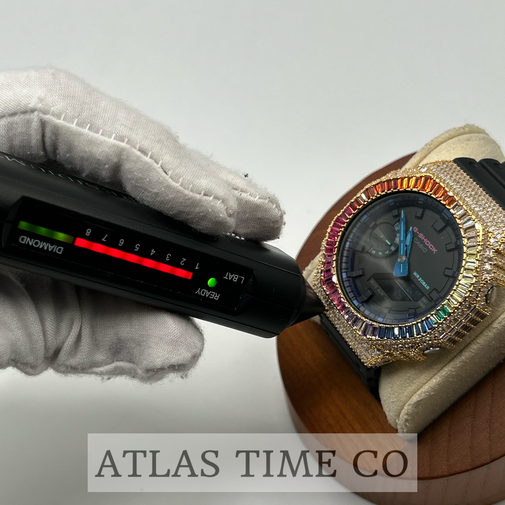 VVS1 Moissanite G-Shock GA-2100VB-1A Watch - GRA CERTIFIED - FULL BAGUETTE