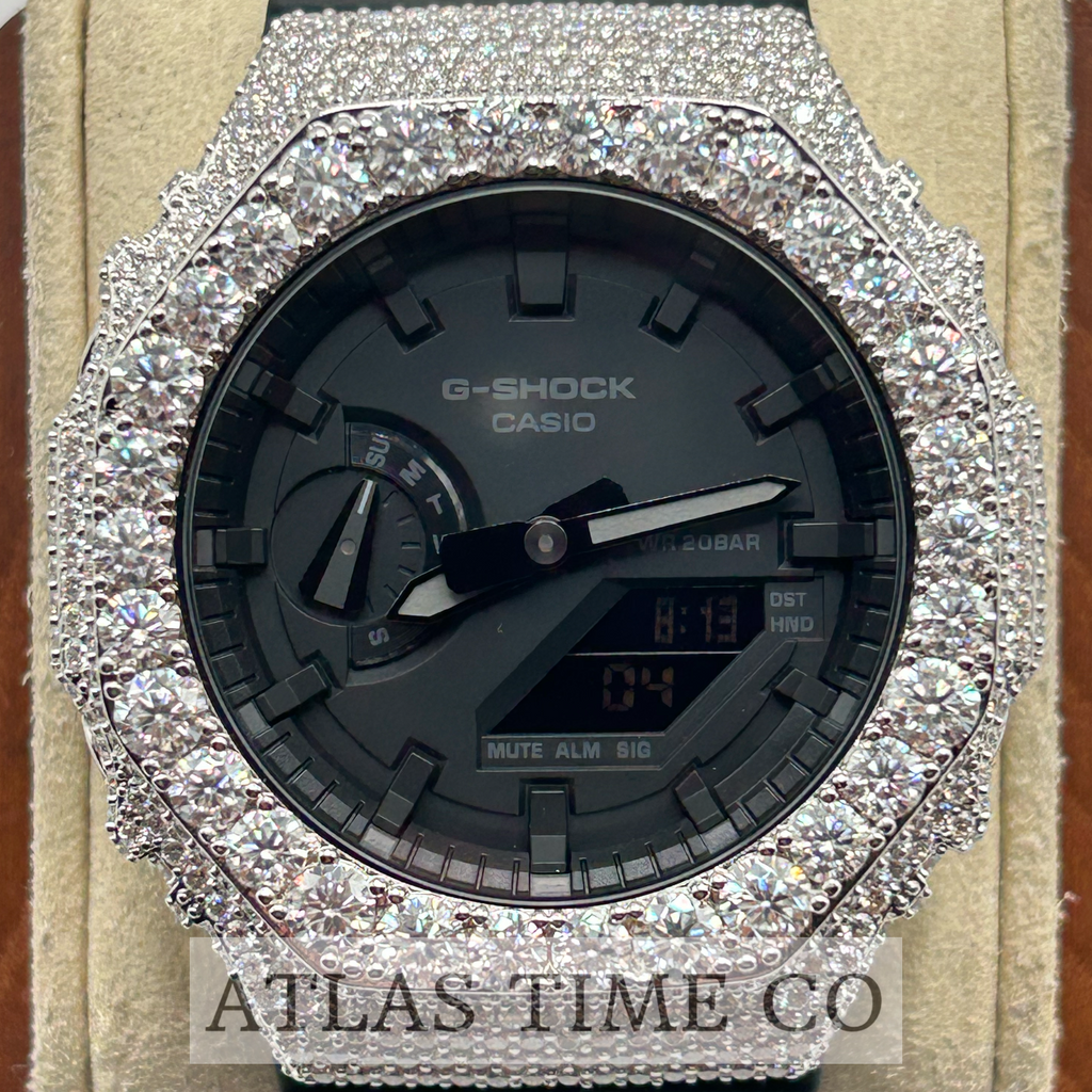 VVS1 Moissanite G-Shock GA-2100-1A1ER Watch - GRA CERTIFIED