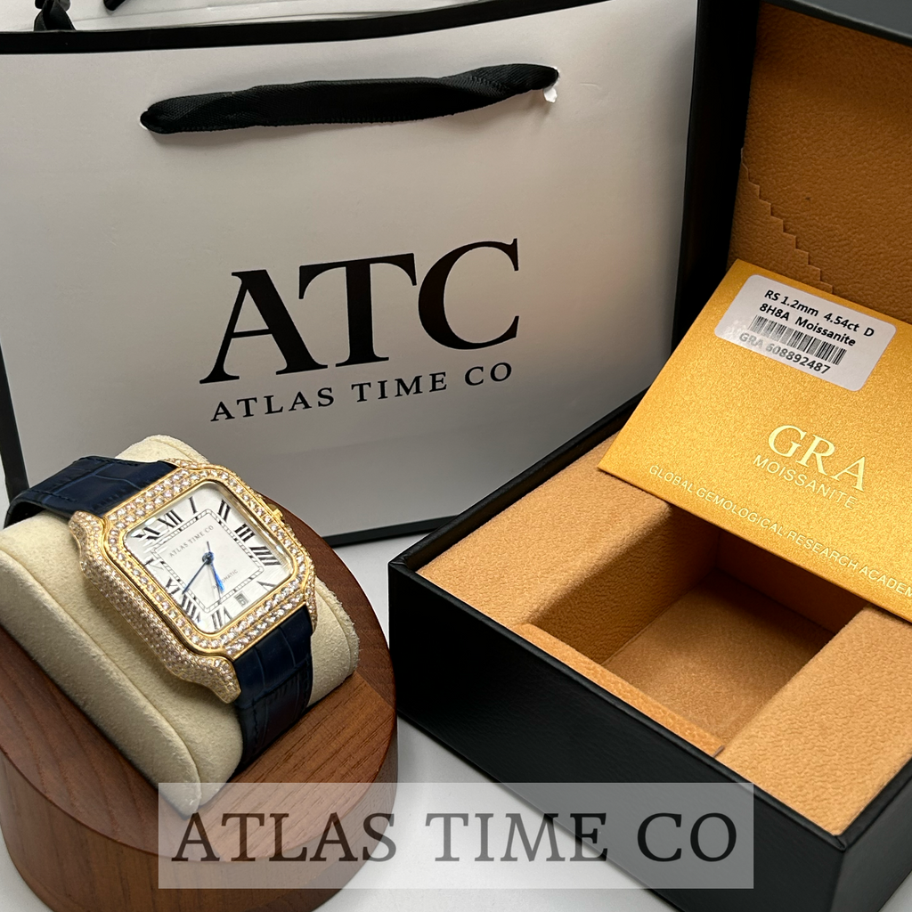 VVS1 Moissanite Atlas Time Co Imperium Stainless Steel Mechanical Watch - GRA CERTIFIED (Gold/Blue)
