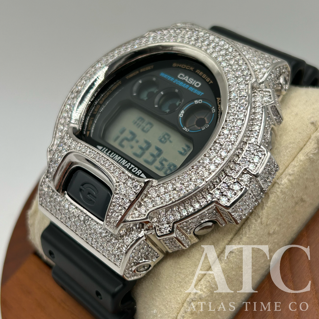 VVS1 Moissanite G-Shock DW6900-1V Watch - GRA CERTIFIED