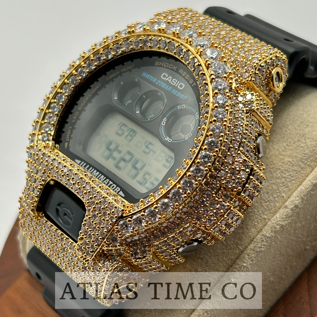 VVS1 Moissanite G-Shock DW6900-1V Watch - GRA CERTIFIED