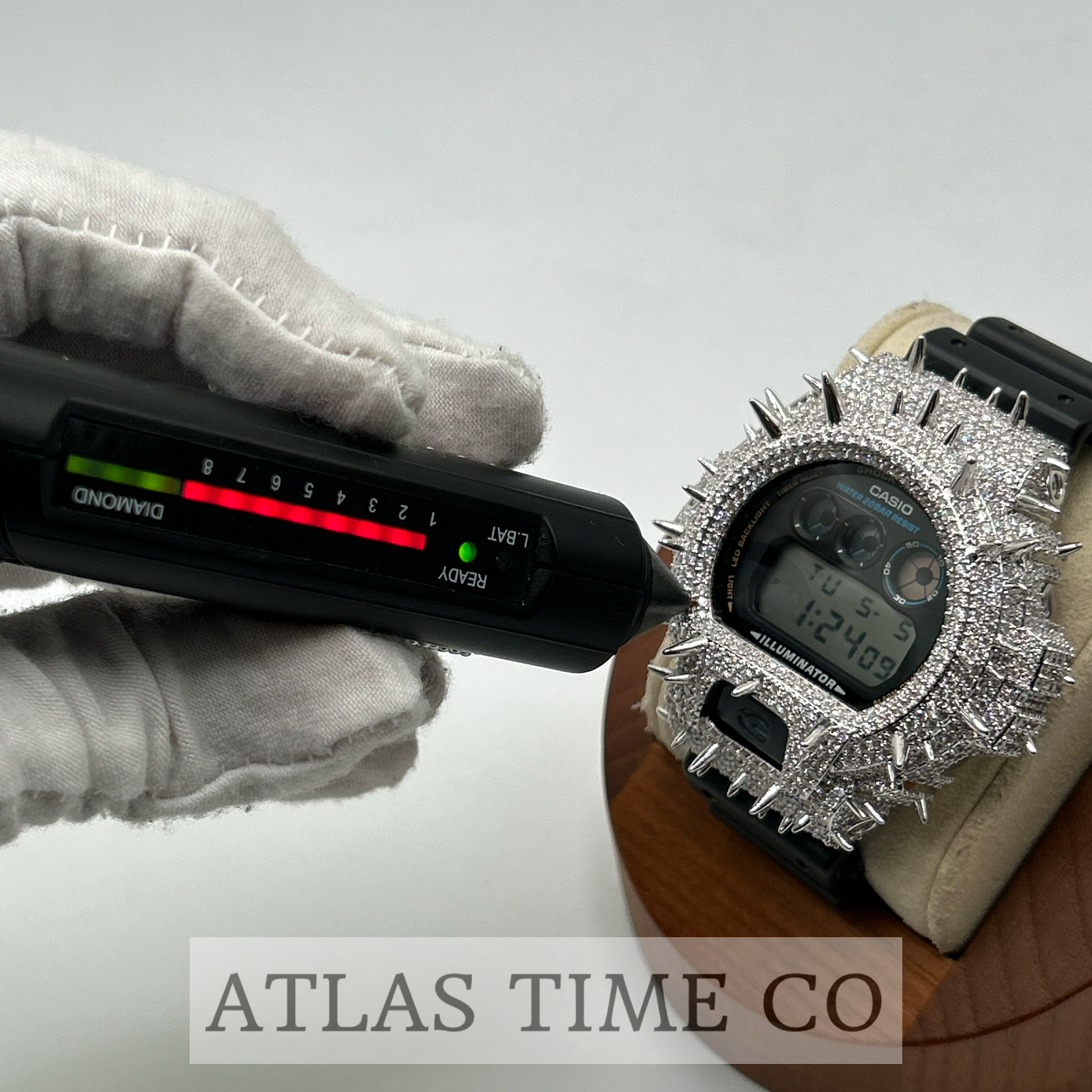 VVS1 Moissanite G-Shock Spikes DW6900-1V Watch - GRA CERTIFIED