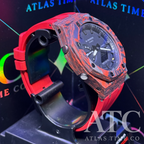 Forged Carbon Fiber G-Shock GA-2100-7A Custom Watch (Red)