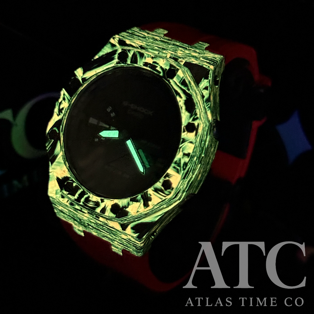 Forged Carbon Fiber G-Shock GA-2100-7A Custom Watch (Red)