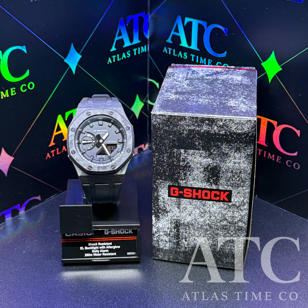 Forged Carbon Fiber G-Shock GA-2100-7A Custom Watch (Black)