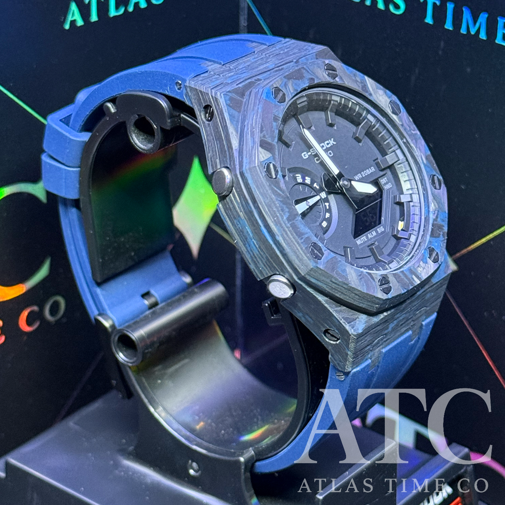 Forged Carbon Fiber G-Shock GA-2100-7A Custom Watch (Navy Blue)