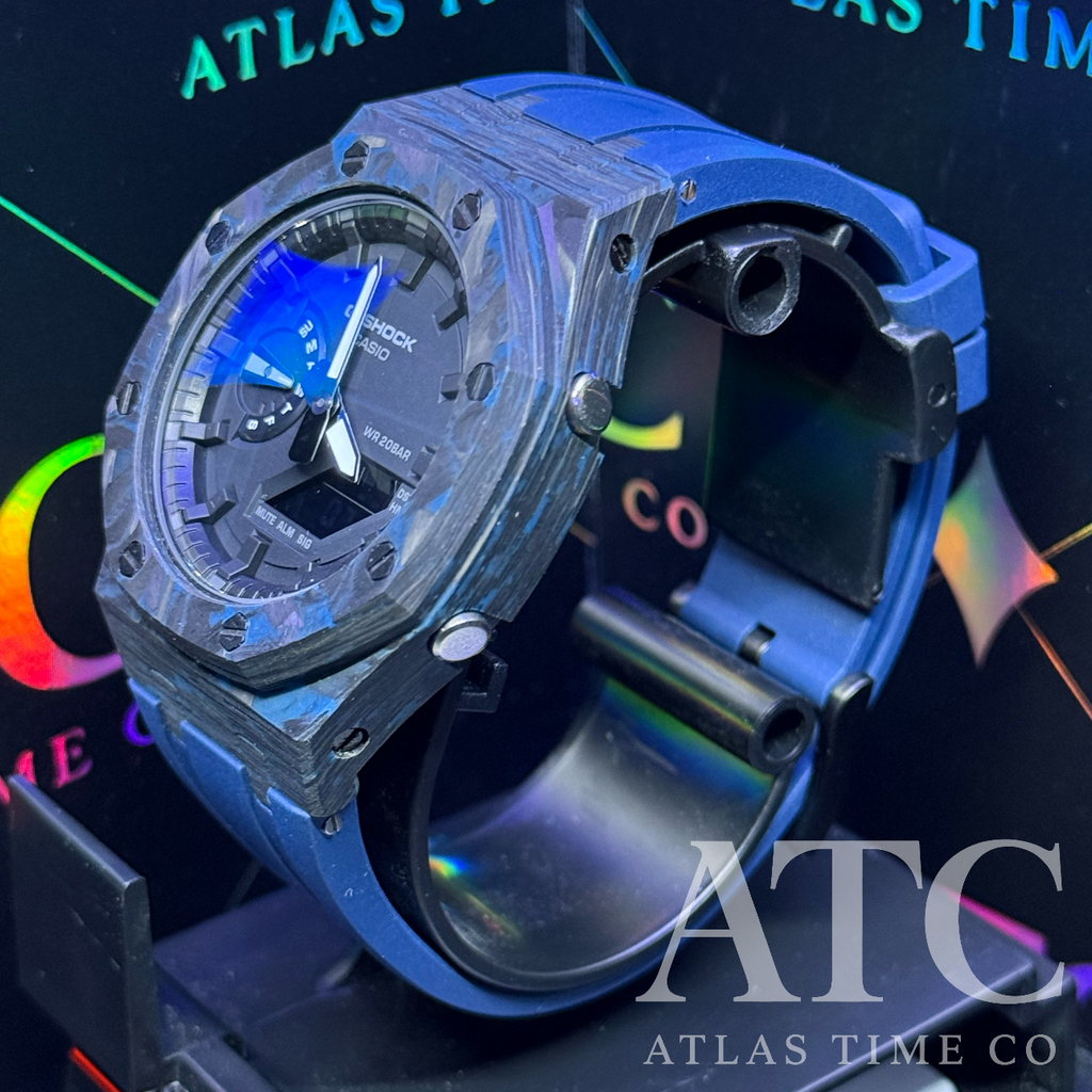 Forged Carbon Fiber G-Shock GA-2100-7A Custom Watch (Navy Blue)