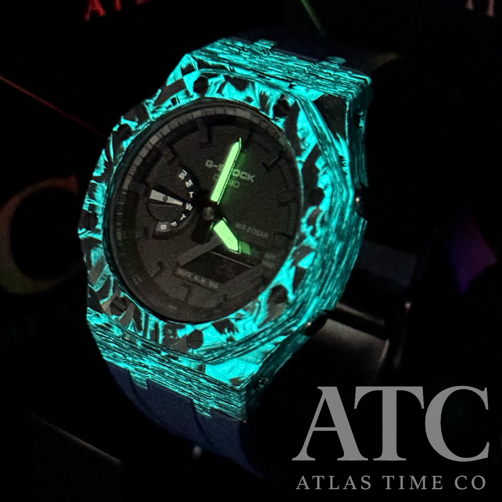 Forged Carbon Fiber G-Shock GA-2100-7A Custom Watch (Navy Blue)
