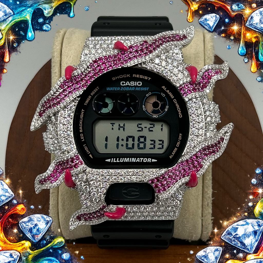 VVS1 Moissanite G-Shock ENAMEL SERIES (PINK) DW6900-1V Watch - GRA CERTIFIED