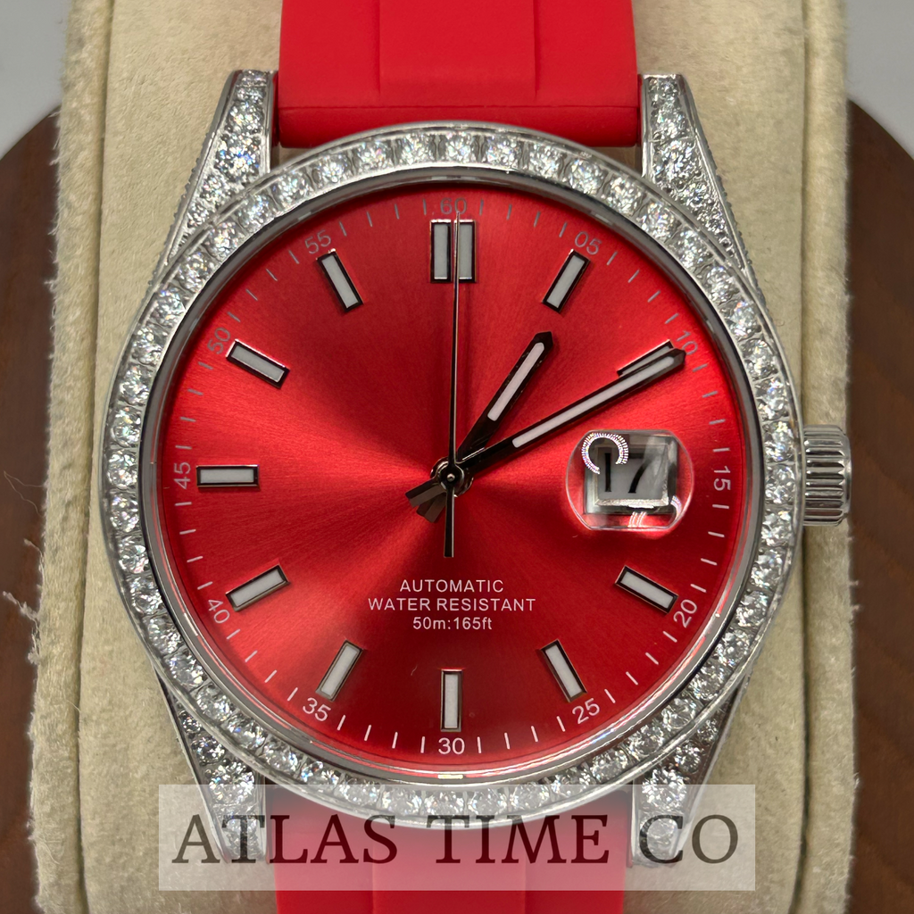 VVS1 Moissanite Ghost Series Stainless Steel Mechanical Watch - GRA CERTIFIED (Silver/Red)