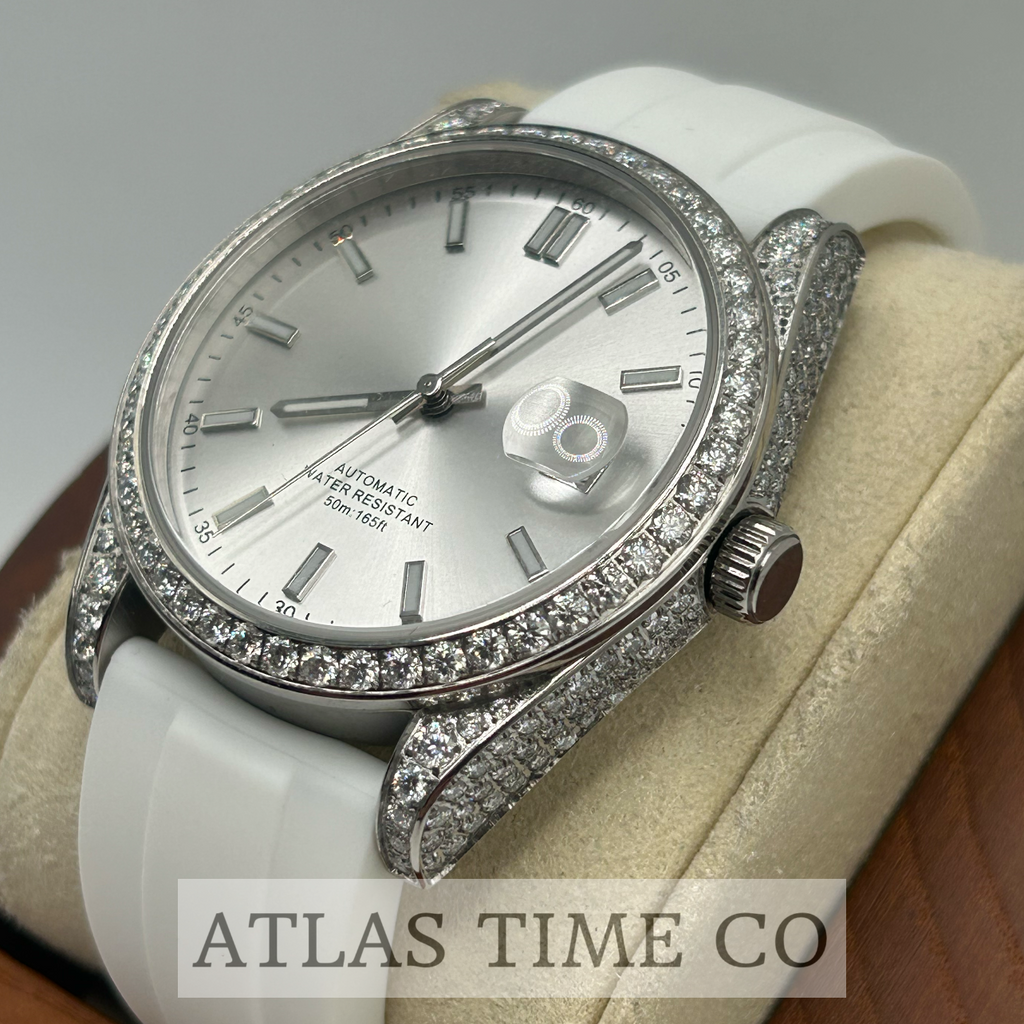 VVS1 Moissanite Ghost Series Stainless Steel Mechanical Watch - GRA CERTIFIED (Silver/White)