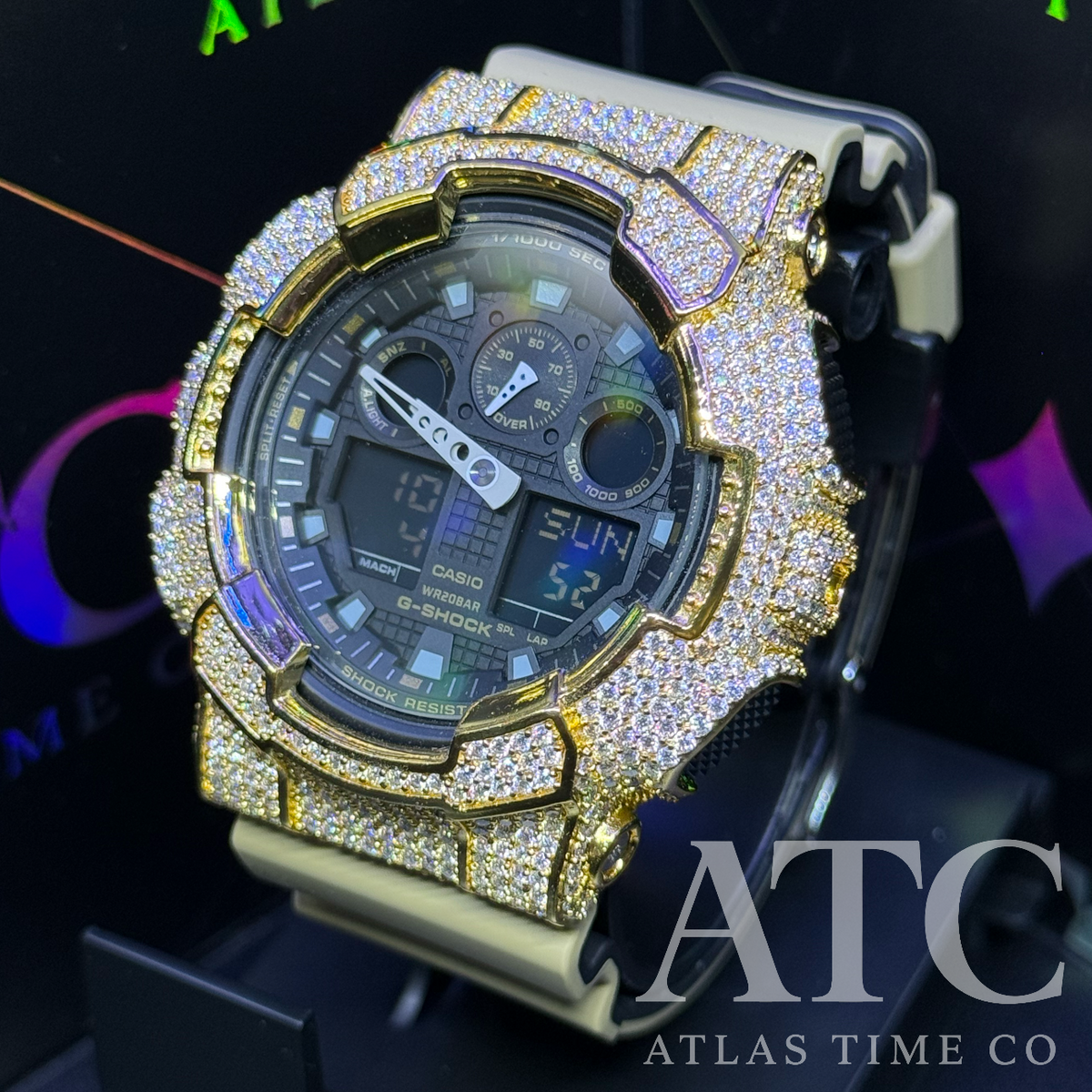 VVS1 Moissanite G-Shock GA-100LA8 Watch - GRA CERTIFIED