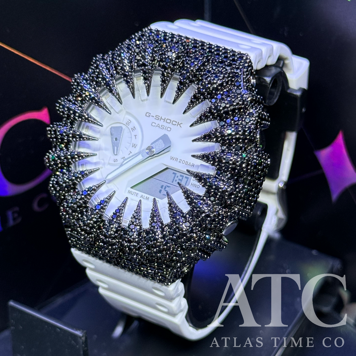 CZ Simulated Black Diamonds G-Shock GA-2100-7A7CR Watch - 5A Grade Cubic Zirconia