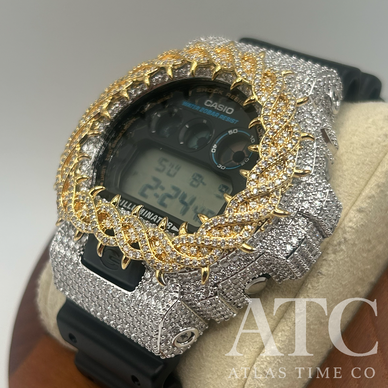 VVS1 Moissanite G-Shock DW6900-1V Watch - GRA CERTIFIED