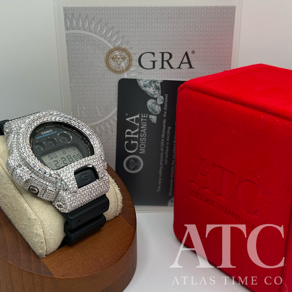 VVS1 Moissanite G-Shock DW6900-1V Watch - GRA CERTIFIED