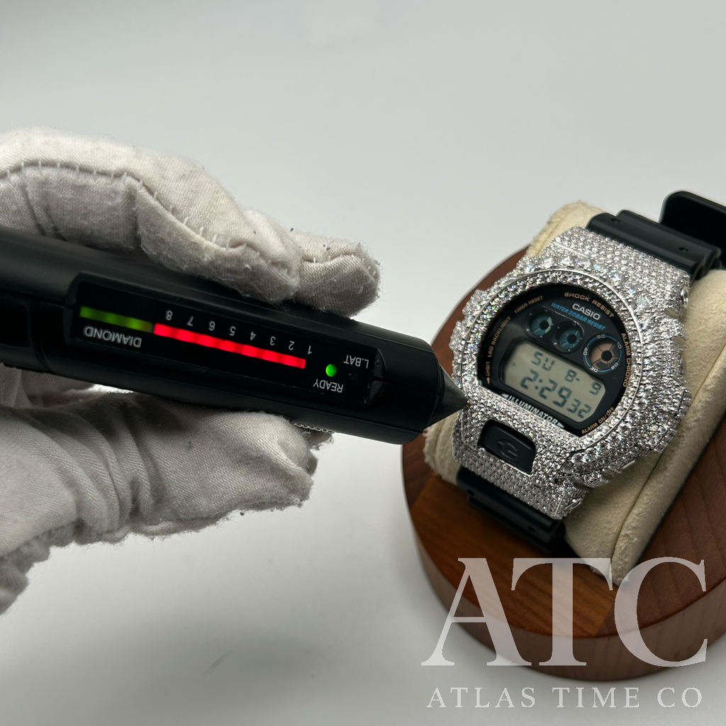 VVS1 Moissanite G-Shock DW6900-1V Watch - GRA CERTIFIED