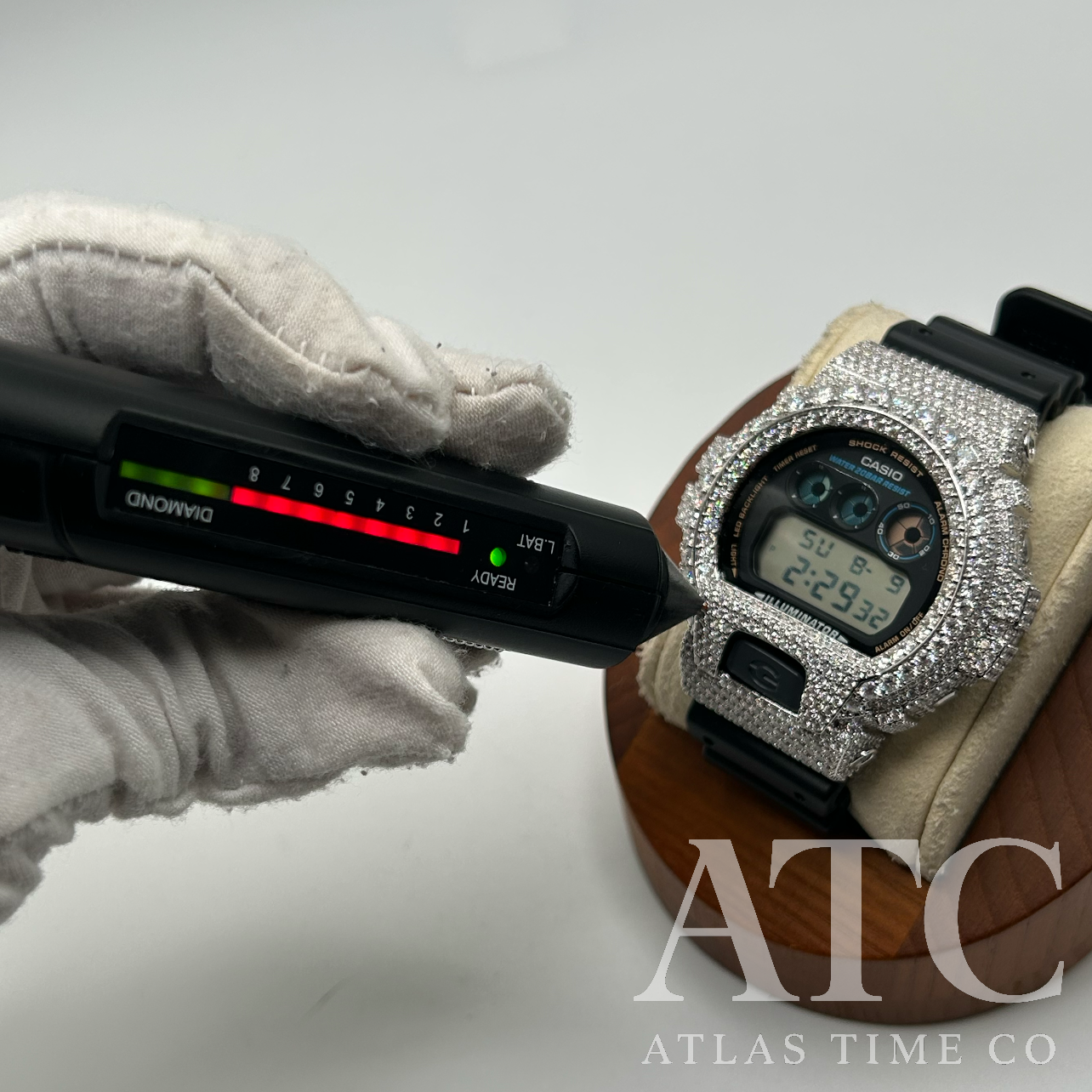 VVS1 Moissanite G-Shock DW6900-1V Watch - GRA CERTIFIED