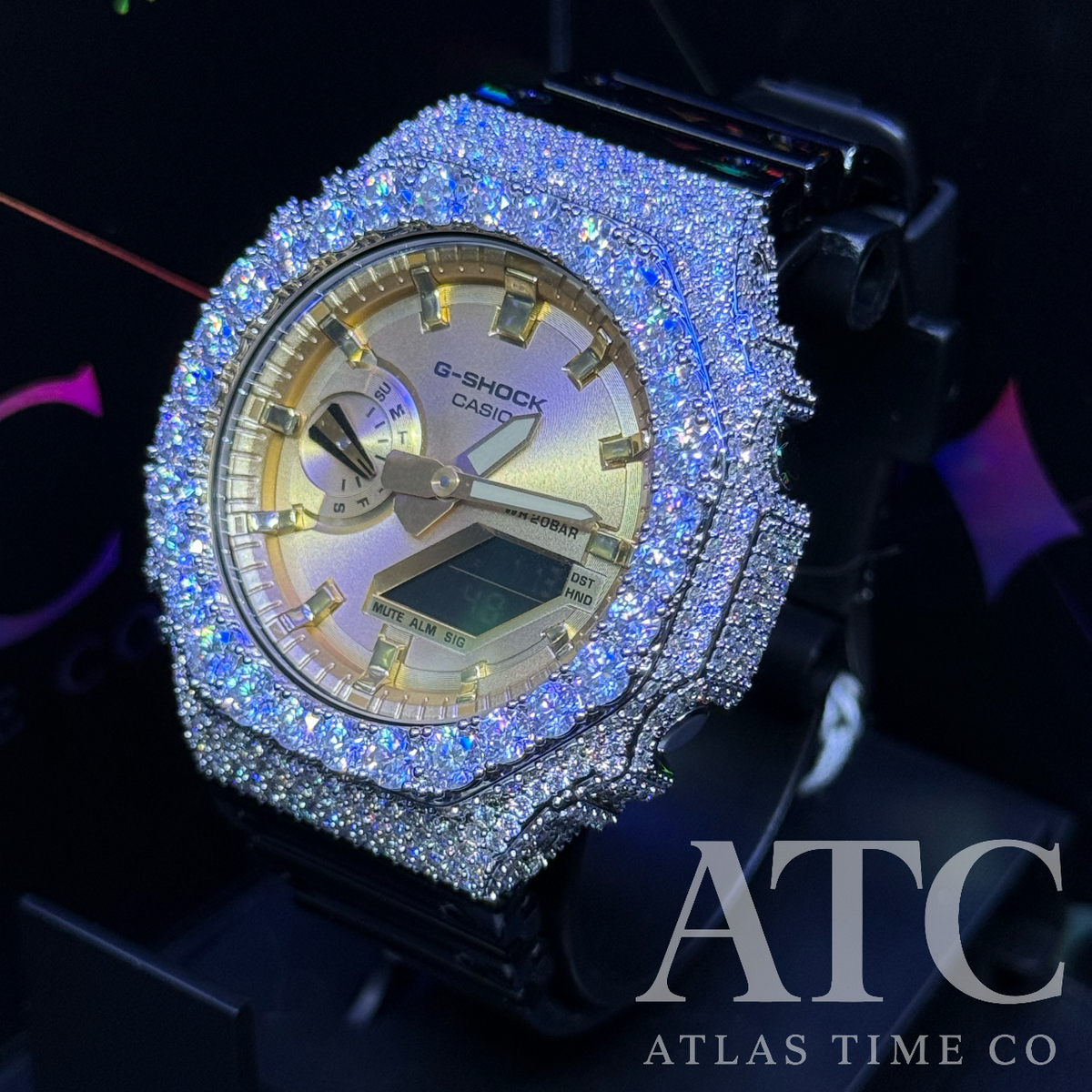 VVS1 Moissanite G-Shock GA-2100GB-1A Watch - GRA CERTIFIED