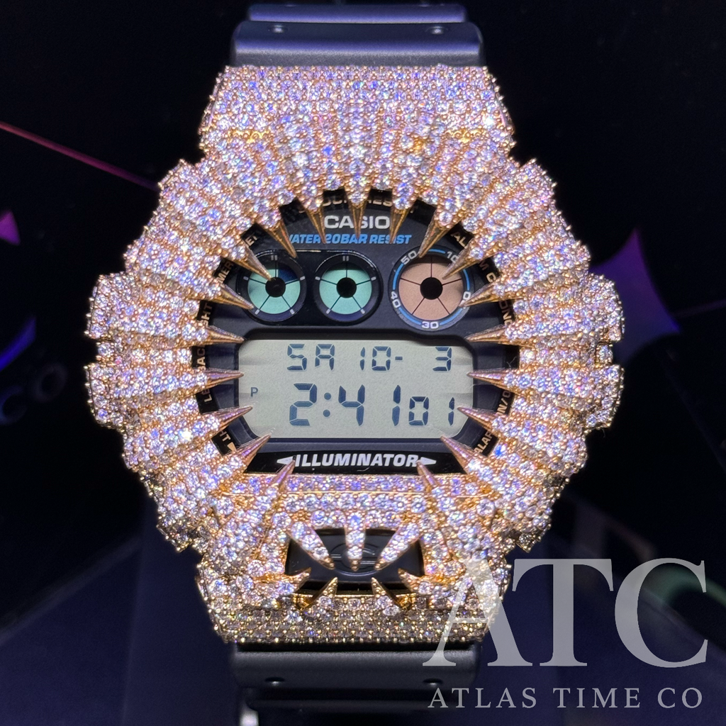 VVS1 Moissanite G-Shock DW6900-1V Watch - GRA CERTIFIED