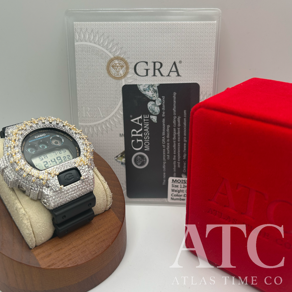 VVS1 Moissanite G-Shock Cross DW6900-1V Watch - GRA CERTIFIED