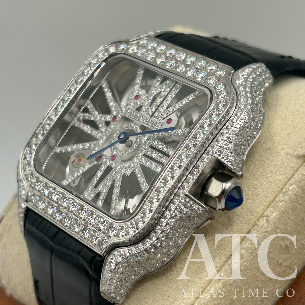 VVS1 Moissanite Ghost Series Skeleton Swiss Quartz Watch - GRA CERTIFIED (Black/Silver)