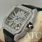 VVS1 Moissanite Ghost Series Skeleton Swiss Quartz Watch - GRA CERTIFIED (Black/Silver)