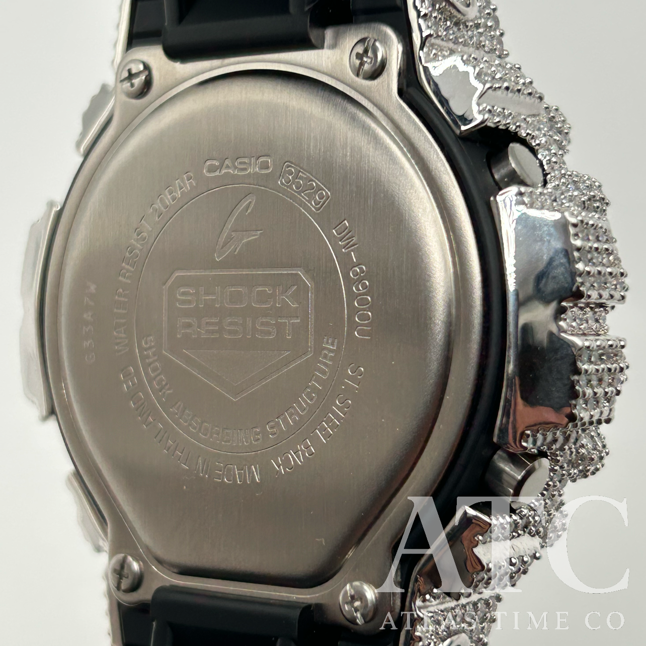 VVS1 Moissanite G-Shock DW6900-1V Watch - GRA CERTIFIED