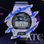 VVS1 Moissanite G-Shock DW6900-1V Watch - GRA CERTIFIED (ATC Enamel Series Blue)