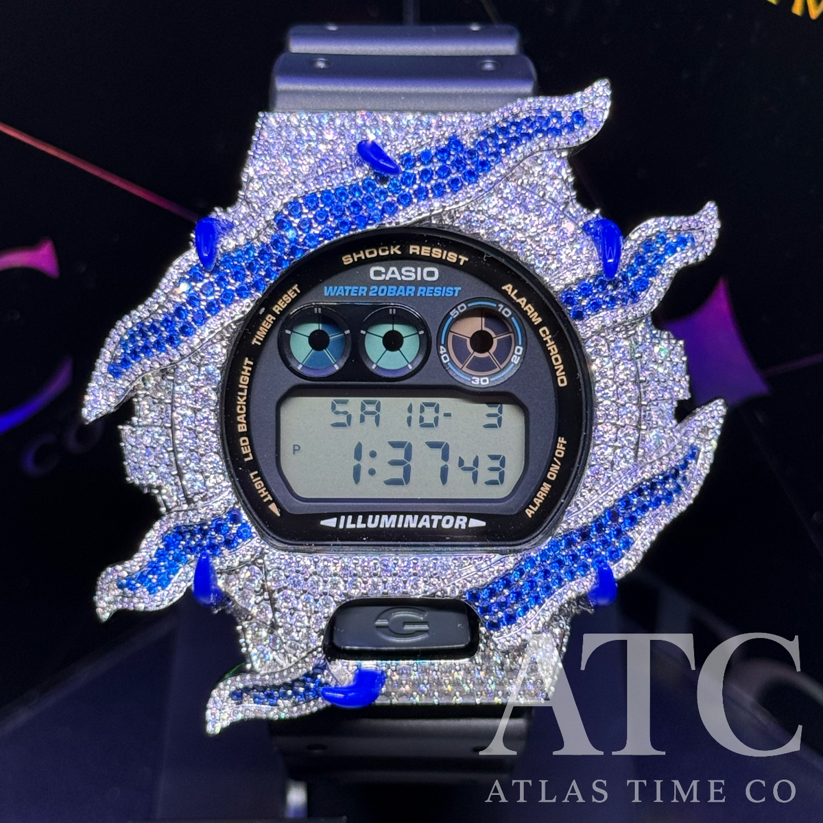 VVS1 Moissanite G-Shock DW6900-1V Watch - GRA CERTIFIED (ATC Enamel Series Blue)
