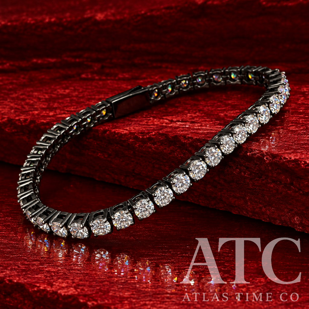 4MM VVS1 Moissanite Black Rhodium Plated Tennis Bracelet GRA CERTIFIED - 316L Stainless Steel