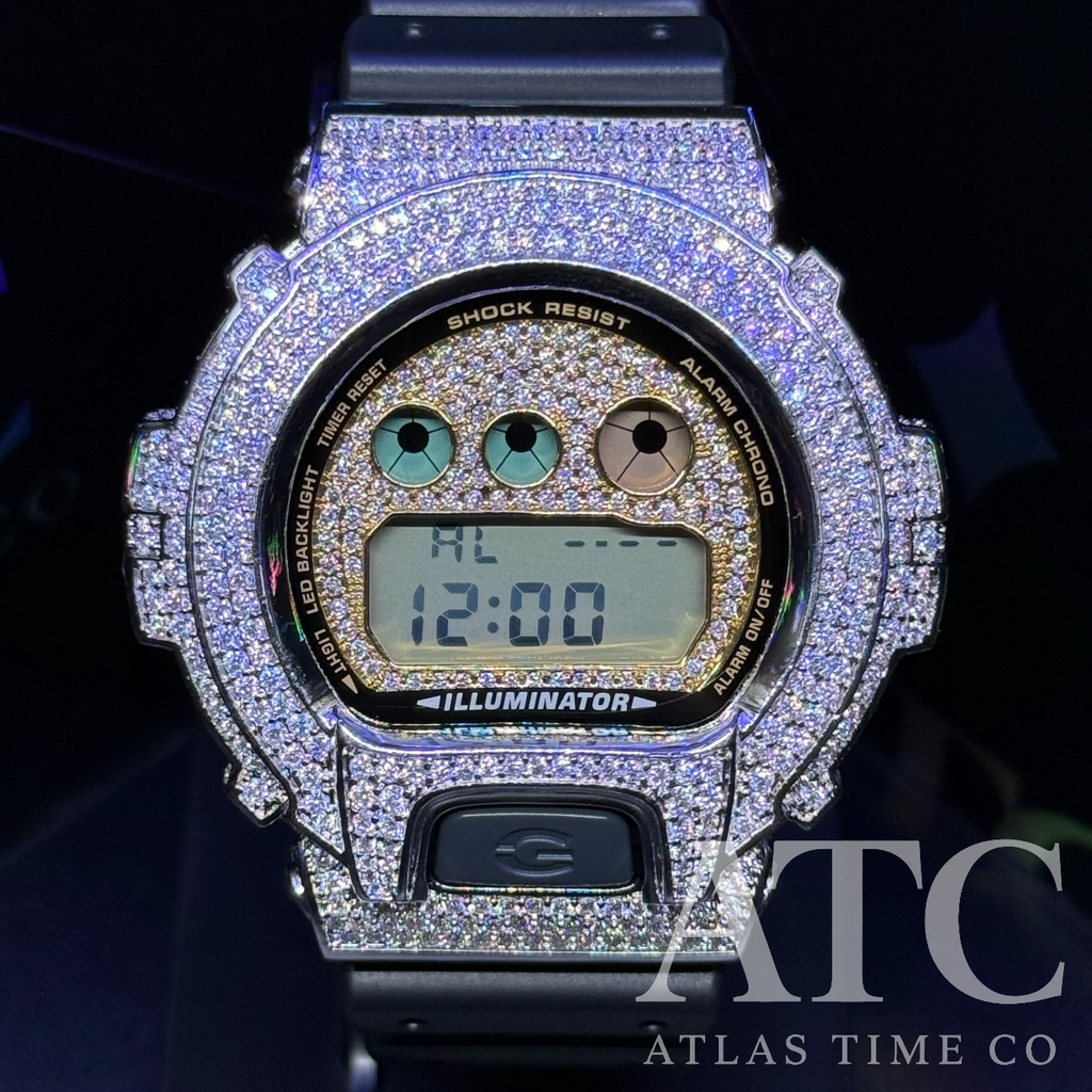 VVS1 Moissanite G-Shock DW6900-1V Watch - GRA CERTIFIED