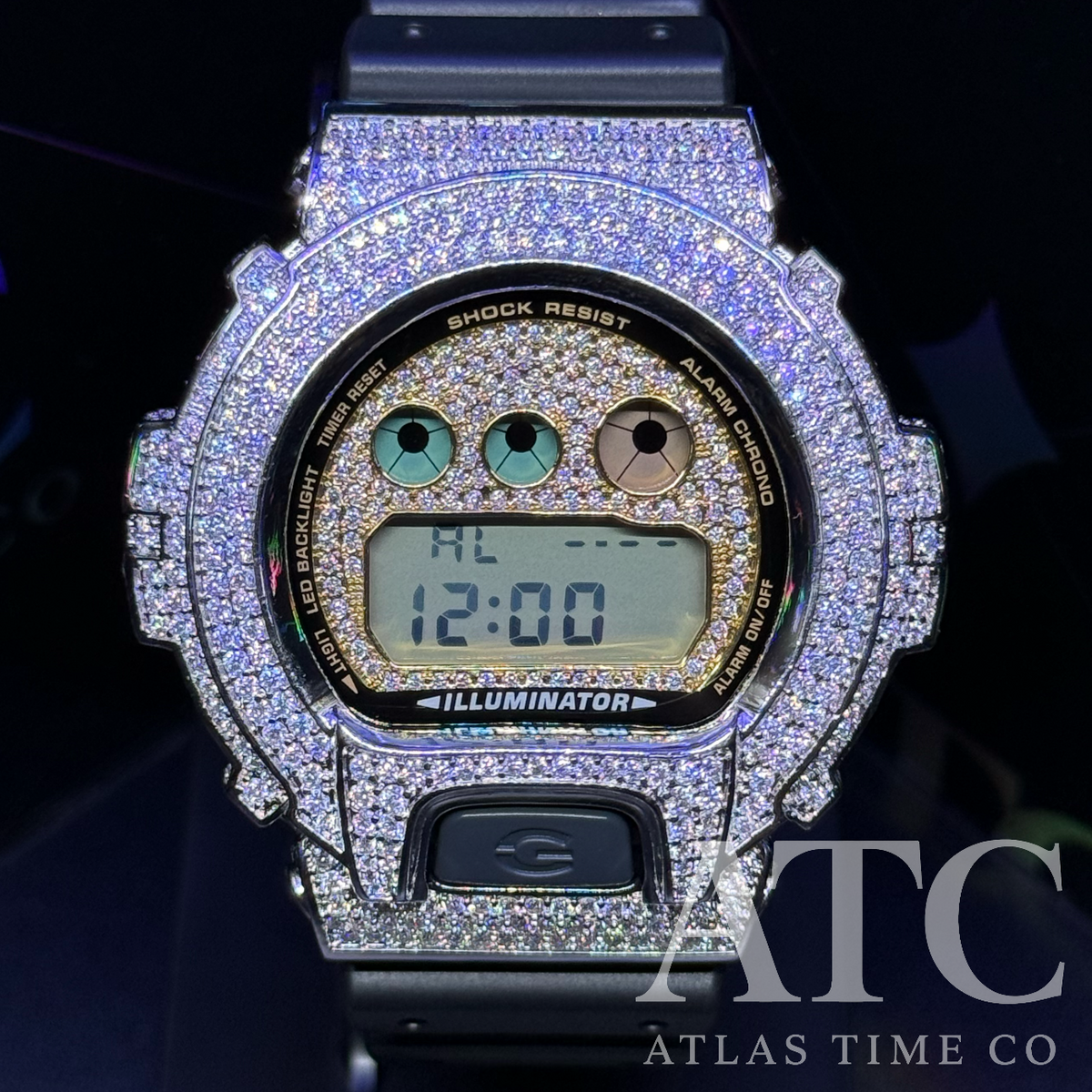 VVS1 Moissanite G-Shock DW6900-1V Watch - GRA CERTIFIED