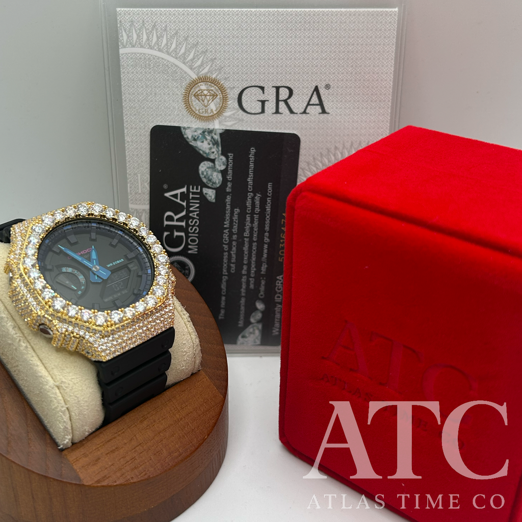 VVS1 Moissanite G-Shock GA-2100VB-1A Watch - GRA CERTIFIED
