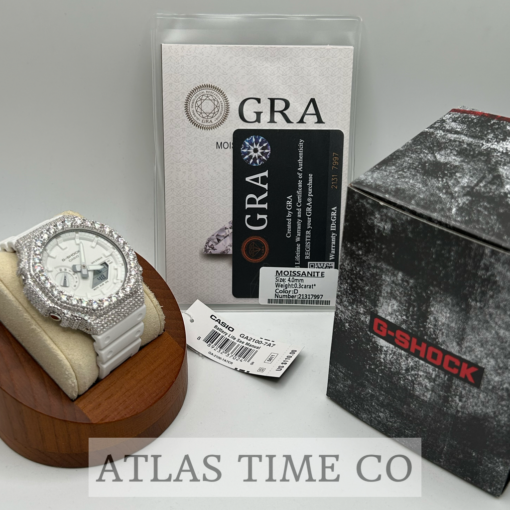 VVS1 Moissanite G-Shock GA-21007A7CR Watch - GRA CERTIFIED