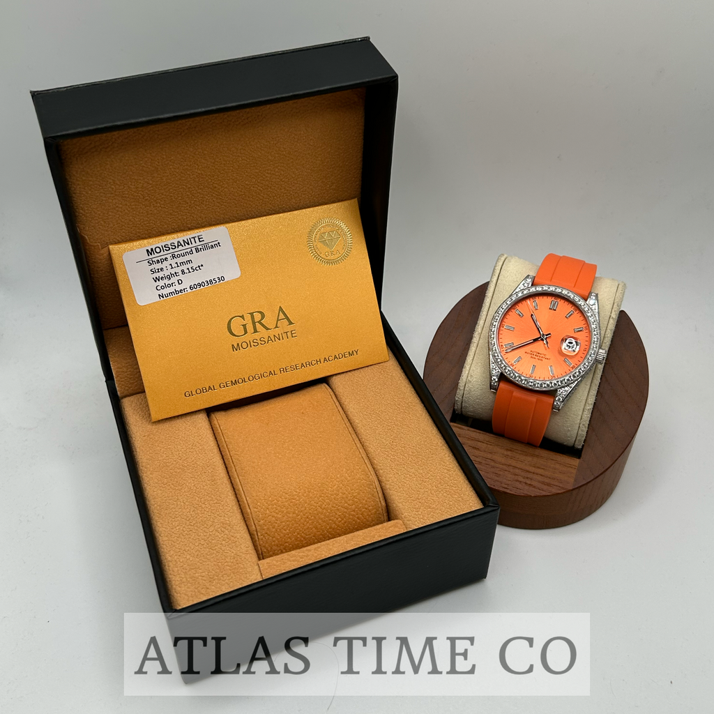 VVS1 Moissanite Ghost Series Stainless Steel Mechanical Watch - GRA CERTIFIED (Silver/Orange)