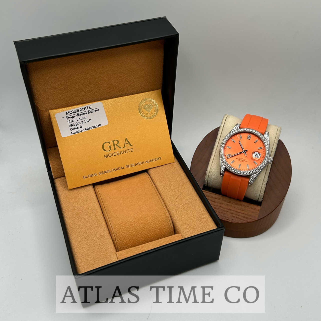 VVS1 Moissanite Ghost Series Stainless Steel Mechanical Watch - GRA CERTIFIED (Silver/Orange)