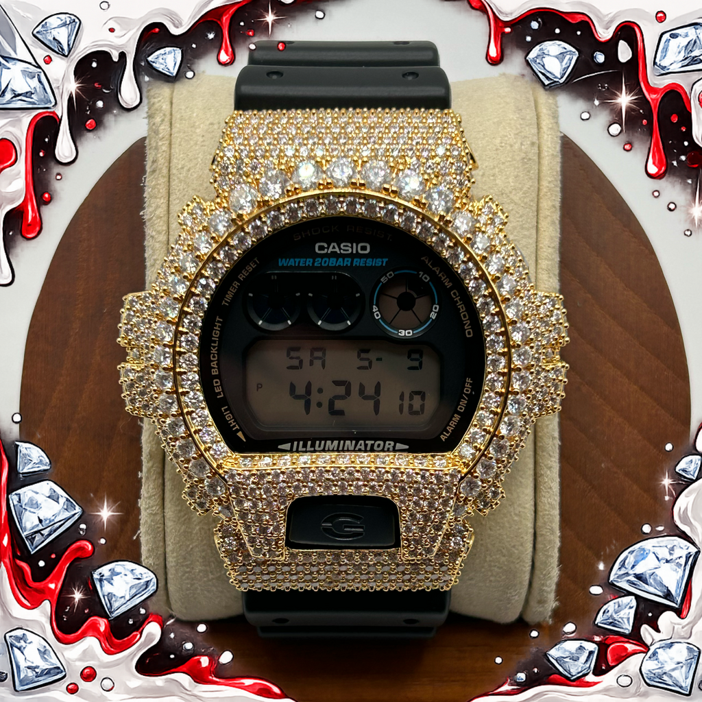 VVS1 Moissanite G-Shock DW6900-1V Watch - GRA CERTIFIED