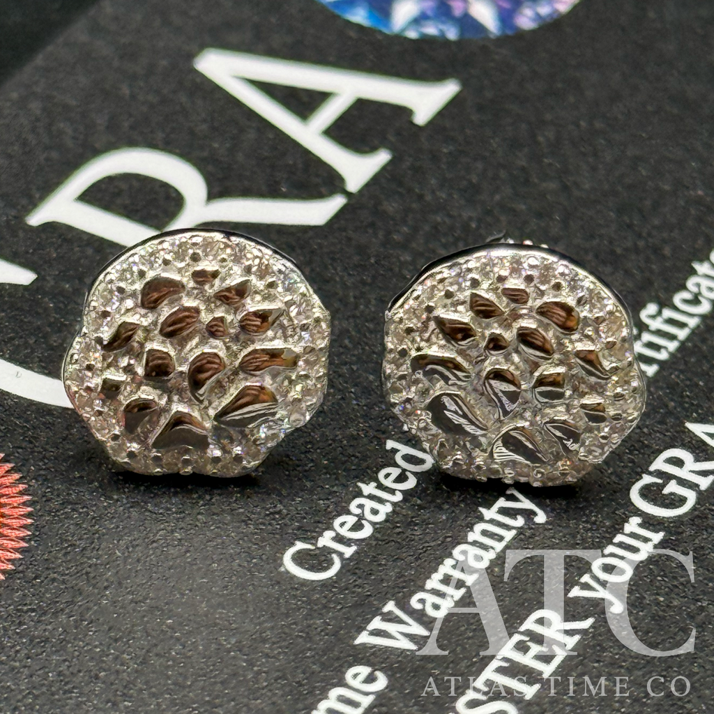 Round Nugget VVS1 10mm Moissanite Earrings GRA CERTIFIED - 925 Sterling Silver