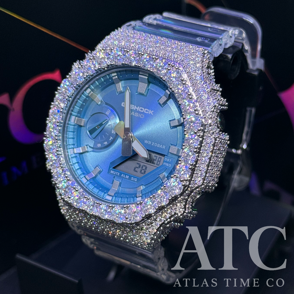 VVS1 Moissanite G-Shock GA-2100BM-7A2CR Watch - GRA CERTIFIED